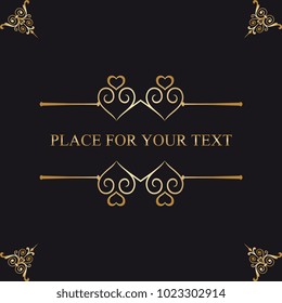 Vintage frame with gold ornament. Greeting card. Template for your design. Vector illustration