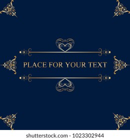 Vintage frame with gold ornament. Greeting card. Template for your design. Vector illustration