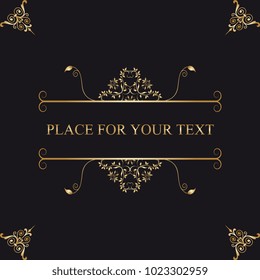 Vintage frame with gold ornament. Greeting card. Template for your design. Vector illustration