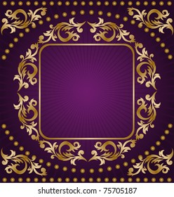 vintage frame from the golden ornament on a purple background