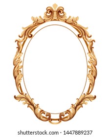 Vintage frame golden ornaments Vector watercolor. Baroque elegant decor. Victorian luxury craft