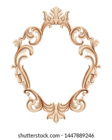 Vintage frame golden ornaments Vector watercolor. Baroque elegant decor. Victorian luxury craft