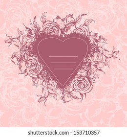 Vintage frame with hand drawn roses. All elements - frame, lines, roses, background are located on separate layers and can be used together or separately. Background pattern is made seamless.