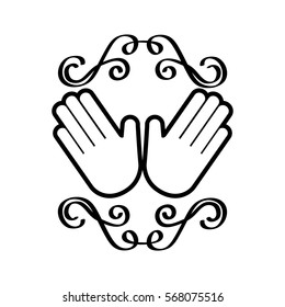 vintage frame with hands icon over white background. vector illustration