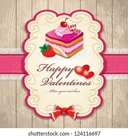 Vintage frame with Happy Valentines & cake