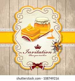 Vintage frame with Honey, bee, cupcake set template