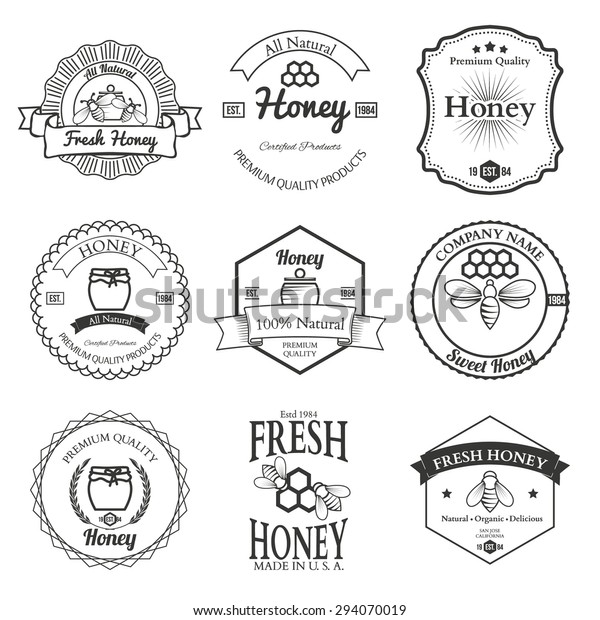 Vintage Frame Honey Label Set Template Stock Vector Royalty Free