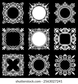 A vintage frame illustration element. Floral symmetry border. Fit for banner, background, merchandise. Vector Eps 10.