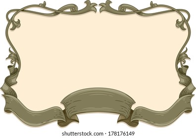 Vintage Frame Illustration Featuring a Gray Ribbon Caught Up in Curls