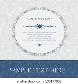 Vintage frame, invitation card, baroque blue