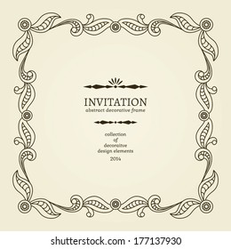 Vintage frame, invitation, swirly decoration, vector background