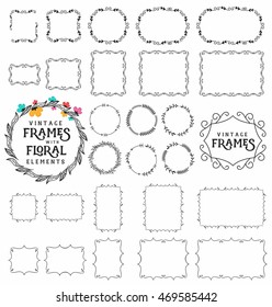 Vintage Frame and Label Collection. Editable Floral Frame Set for Greeting Card, Invitations and Postcards 