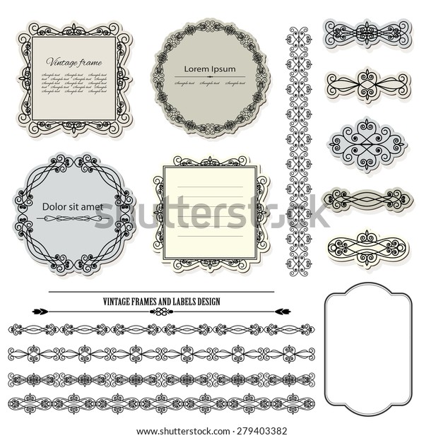 Vintage frame and\
label set. Calligraphic design elements. Ornamental borders. Items\
are saved in brushes.