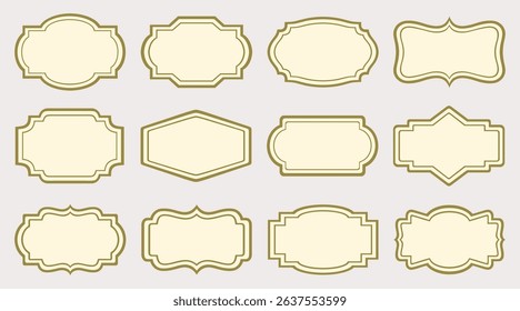 Vintage frame label set. Decorative retro blank badges collection for packaging, invitation, certificate, tags and sticker design. Classic ornamental border templates on light background. Vector icons