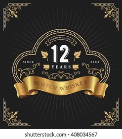 Vintage frame label template suitable for anniversary, whiskey, wine, shop banner and other design. Vector illustration