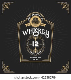 Vintage Frame Label For Whiskey And Beverage Product. You Can Apply This For Another Product Such As Beer, Wine, Shop Decoration. Vector Illustration