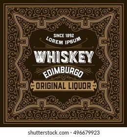 Vintage frame and label for whiskey product. You can use it for other products such as Beer, Wine, Shop decoration. Vector illustration