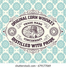 Vintage frame and label for whiskey product. You can use it for other products such as Beer, Wine, Shop decoration. Vector illustration