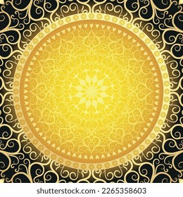 Vintage frame with lacy golden mandala, vector