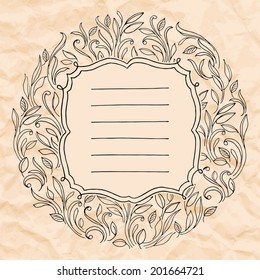 Vintage frame with leaves. Invitation for wedding