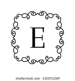 Vintage frame with letter. Vector illustration with decorative ornament and curves.  Monogram logo template.