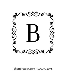 Vintage frame with letter. Vector illustration with decorative ornament and curves.  Monogram logo template.