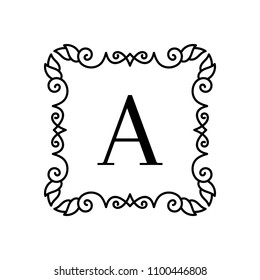 Vintage frame with letter. Vector monogram illustration. Decorative ornament with curves. Logo template.