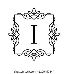 Vintage frame with letter. Vector monogram illustration. Decorative ornament with curves. Logo template.