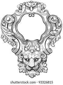 Vintage frame & lion head. Vector illustration