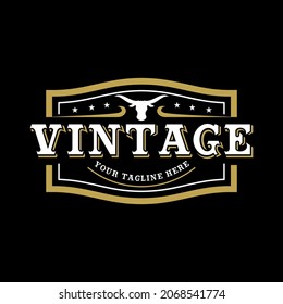 Logo del marco vintage.  Etiqueta antigua para estudio de tatuajes, barbería, elaboración, salón, tienda, carnicería, carnicería, etc.