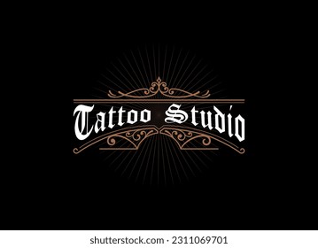 Vintage frame logo. Antique label. Suitable for tattoo studio, barber shop, whiskey label, wine, beer, brewing, salon, shop, signage.