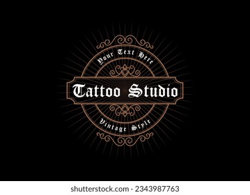 Vintage frame logo. Antique label. Suitable for tattoo studio, barber shop, whiskey label, wine, beer, brewing, salon, shop, signage.