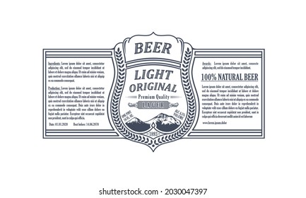 Vintage frame logo. Vector packing label. Gold sticker beer bottle