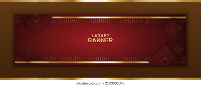 Vintage Frame Luxury Banner Background And Shiny Gold Texture Isolated On Red Background