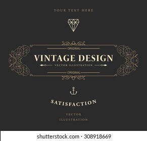 Vintage Frame for Luxury Logos, Restaurant, Hotel, Boutique or Business Identity. Royalty, Heraldic Design with Flourishes Elegant Design Elements. Vector Illustration Template.