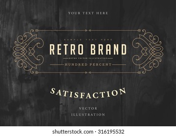 Vintage Frame for Luxury Logos, Restaurant, Hotel, Boutique or Business Identity. Royalty, Heraldic Design with Flourishes Elegant Design Elements. Vector Illustration Template Wood Texture Background
