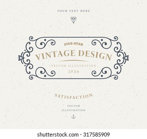Vintage Frame for Luxury Logos, Restaurant, Hotel, Boutique or Business Identity. Royalty, Heraldic Design with Flourishes Elegant Design Elements. Vector Illustration Template.