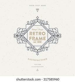 Vintage Frame for Luxury Logos, Restaurant, Hotel, Boutique or Business Identity. Royalty, Heraldic Design with Flourishes Elegant Design Elements. Vector Illustration Template.