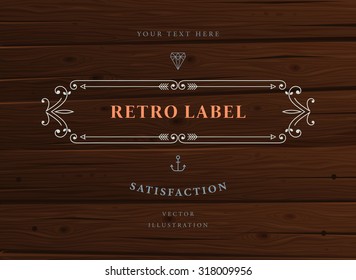 Vintage Frame for Luxury Logos, Restaurant, Hotel, Boutique or Business Identity. Royalty, Heraldic Design with Flourishes Elegant Design Elements. Vector Illustration Template Wood Texture Background