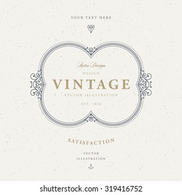 Vintage Frame for Luxury Logos, Restaurant, Hotel, Boutique or Business Identity. Royalty, Heraldic Design with Flourishes Elegant Design Elements. Vector Illustration Template.