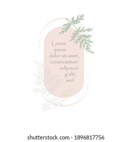 Marco Vintage hecho en forma redondeada cilíndrica con hojas delgadas de Phacelia. Hojas dibujadas a mano y marco finalizados con brochas. Ilustración vectorial para productos ambientales, afiches, diseños, etc.