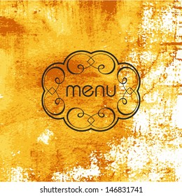 Vintage frame. Menu template. Abstract grunge watercolor background.