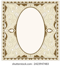 Vintage frame. Old era brown decorated with scrolling flowers.