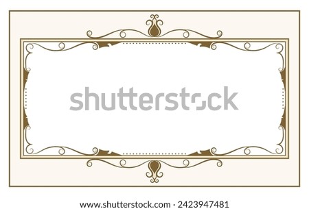 Vintage frame. Old era brown decorated with scrolling flowers.