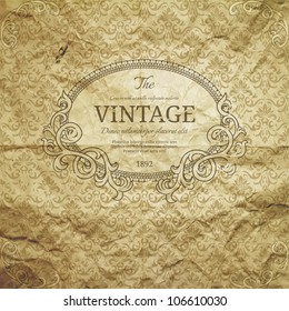 Vintage frame on damask background and grunge texture