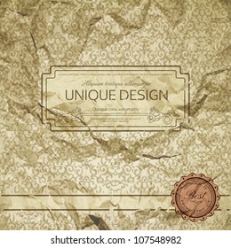 Vintage frame on damask background and grunge texture