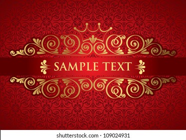 Vintage frame on damask background, vector illustration