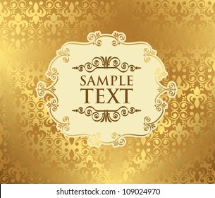 Vintage frame on damask background, golden background with floral ornaments, vector illustration