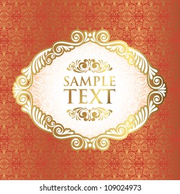 Vintage frame on damask background, vector illustration