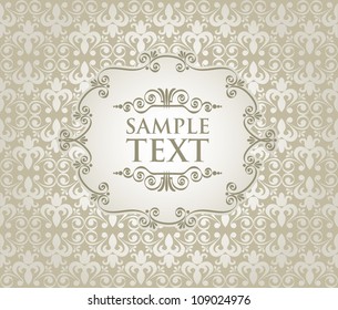 Vintage frame on damask background, vector illustration